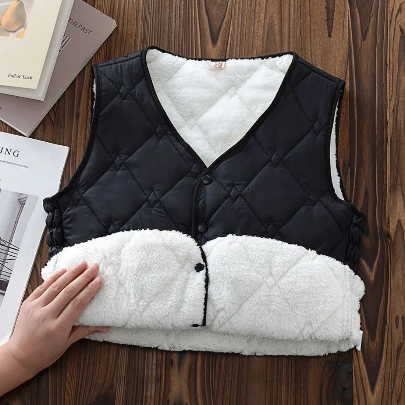Puffer Vest Fashion Women - Mantel Vintage leher V wanita, atasan