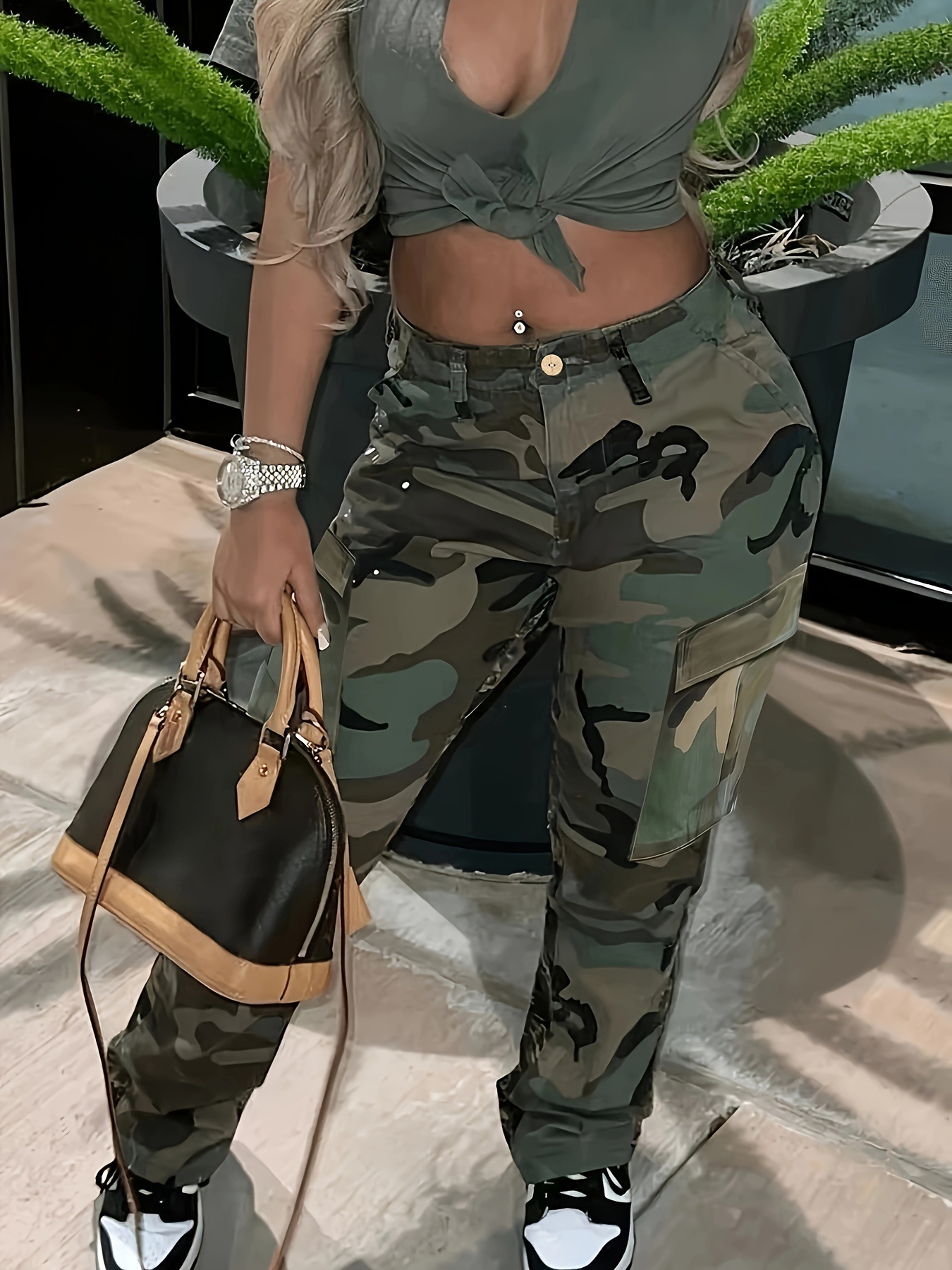 Women'S Fashion Utility Pants - Celana Cargo Camo Wanita - Celana