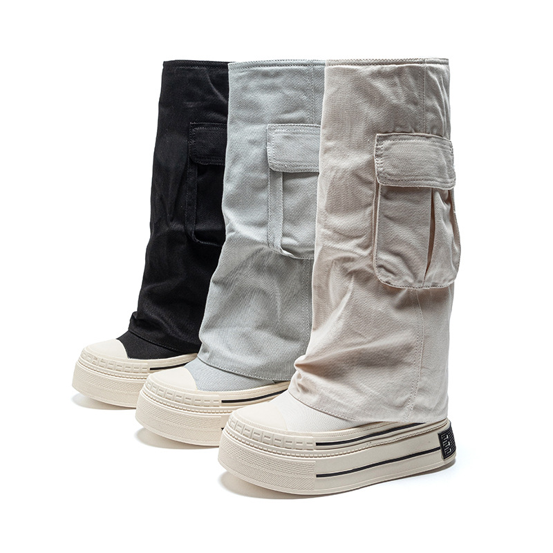 Women'S Fashion Trousers - Sepatu Boots Wanita Denim Kanvas 12cm