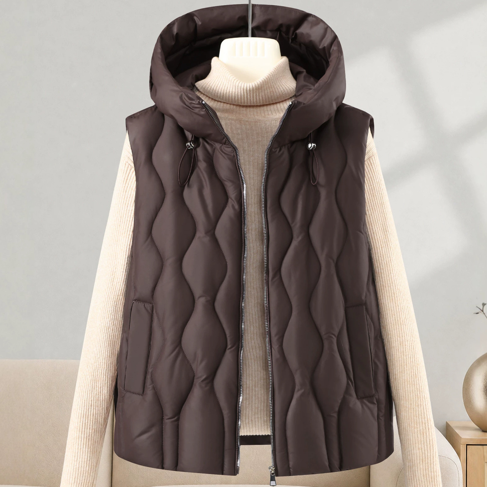 Puffer Vest Fashion Women - Rompi Pendek Tebal Berbulu Wanita, Rompi