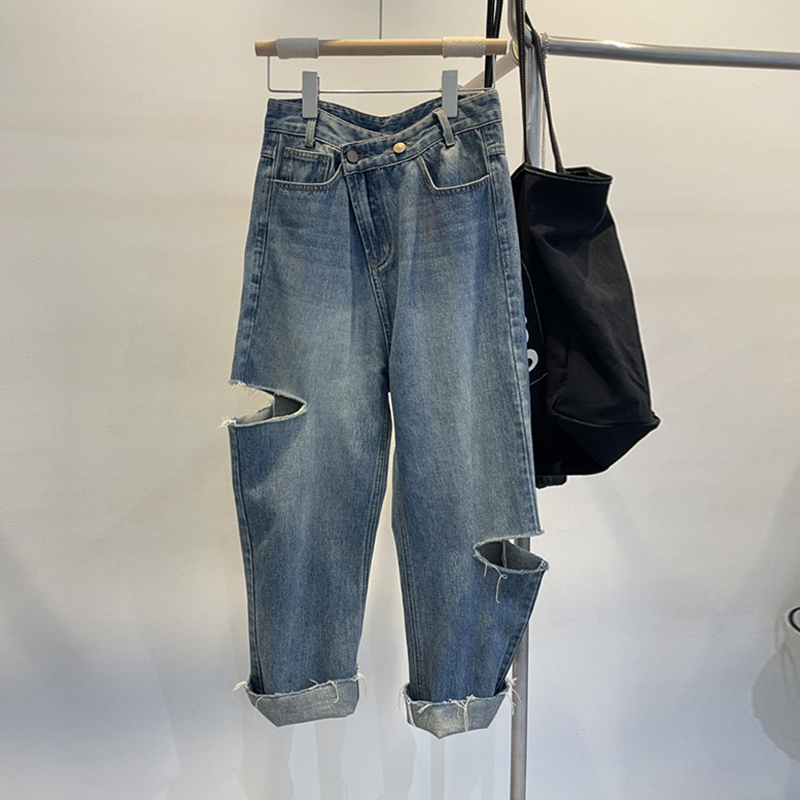 Women'S Fashion Trousers - Celana Jeans Robek Wanita Musim Panas