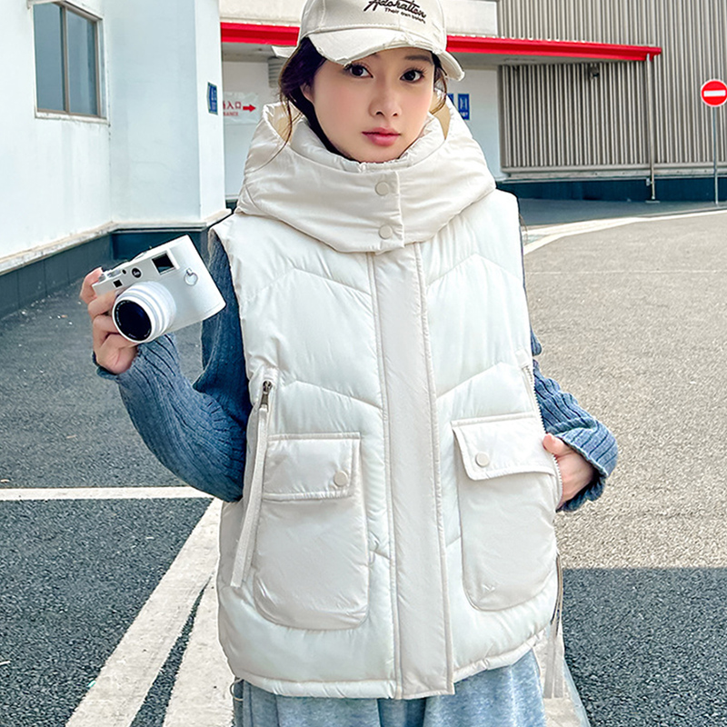 Puffer Vest Fashion Women - Rompi Hoodie Longgar Saku Besar 2025