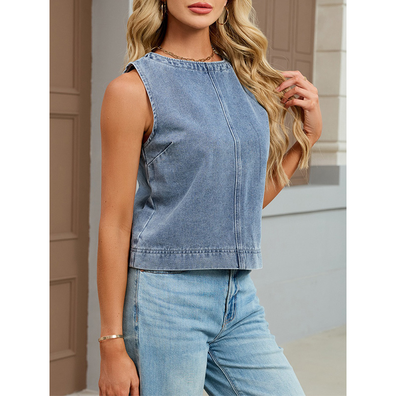 Benuynffy Rompi Denim Leher Bu - Women Fashion Vest ulasan dan harga