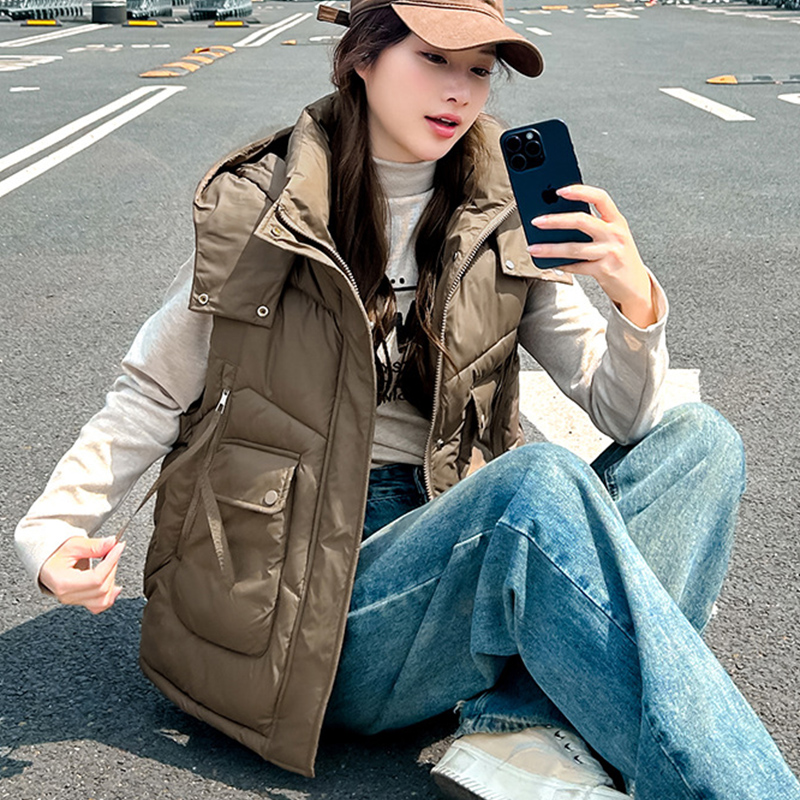 Rompi Hoodie Longgar Saku Besa - Puffer Vest Fashion Women ulasan dan harga